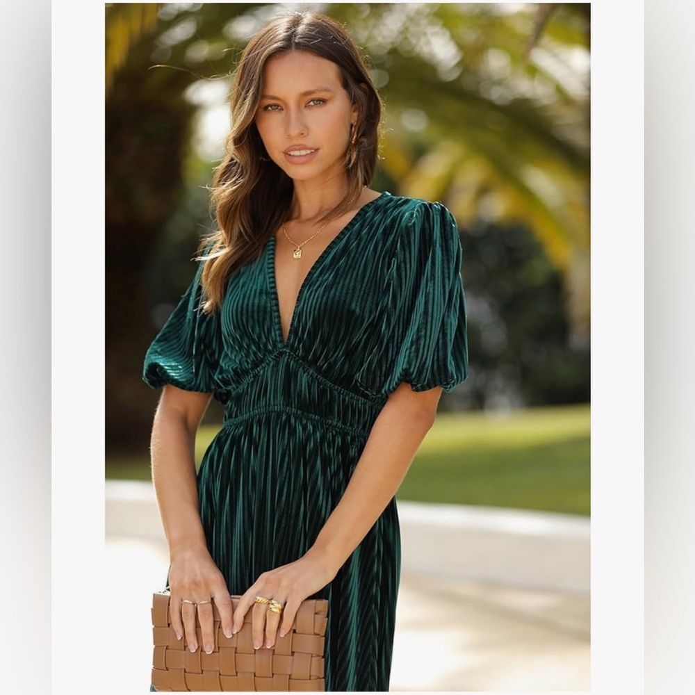 Sissyaki Velvet Formal Long Emerald Green Dress Ribbed Texture XL NWT - Picture 2 of 9